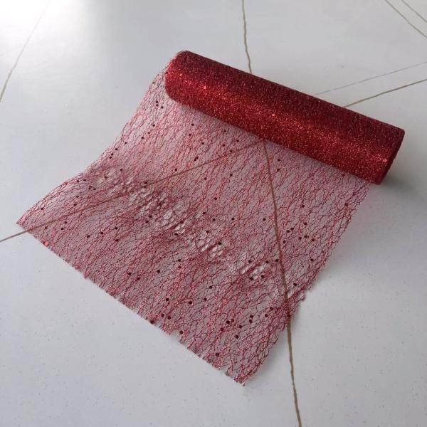 FXY-5594 MALLA EN ROLLOS DECORATIVO  ROJA BRILLAS 24CM*4.5   FXY5594