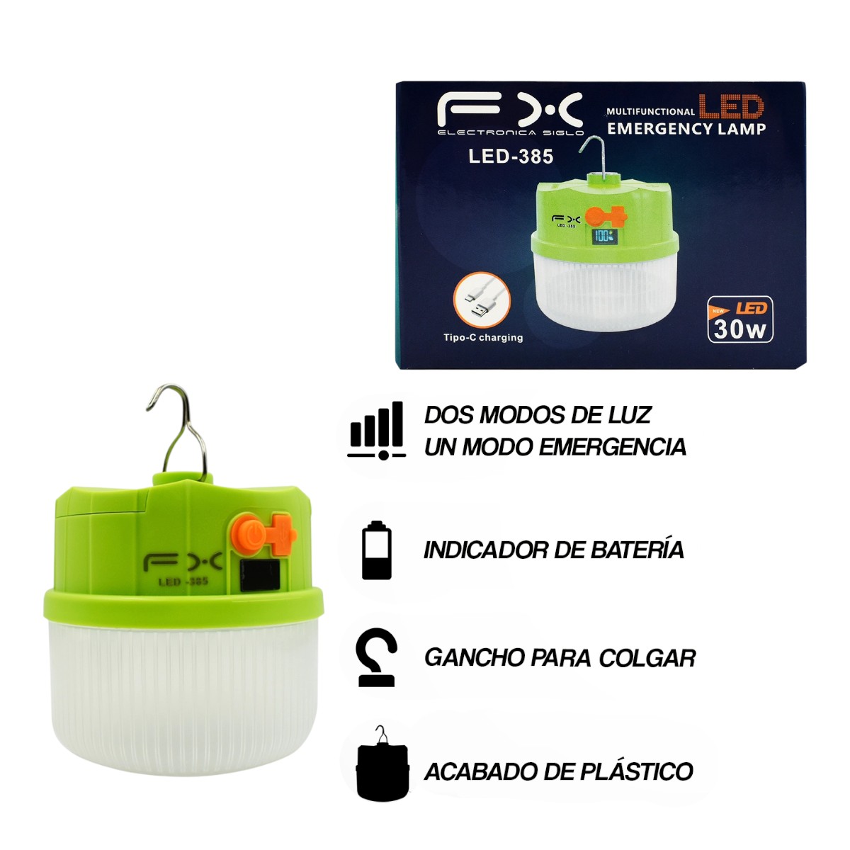 LED-385 BOMILLO DE EMERGENCIA 30W LED385