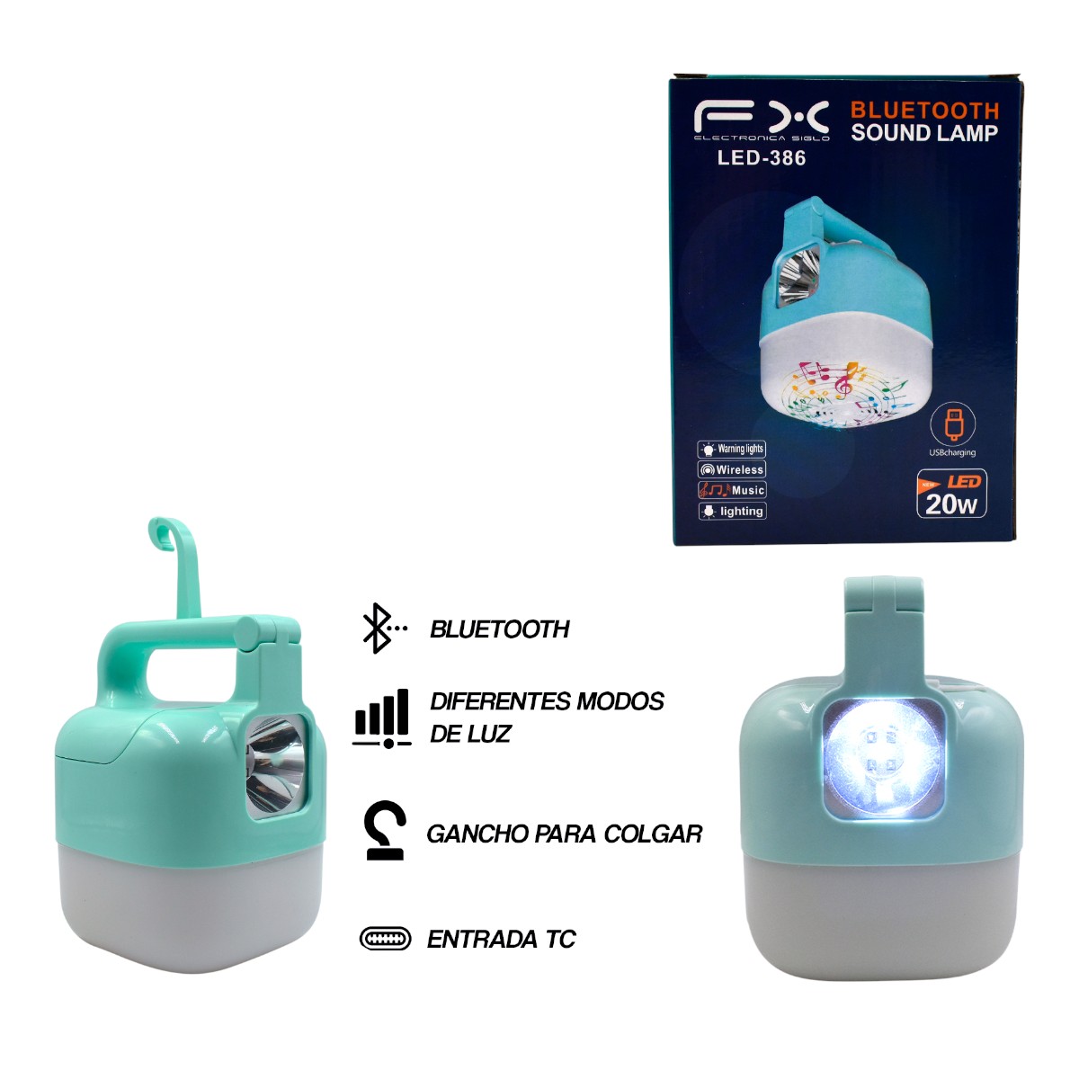 LED-386 LAMPARA DE EMERGENCIA CON BLUETOOTH 20W LED386