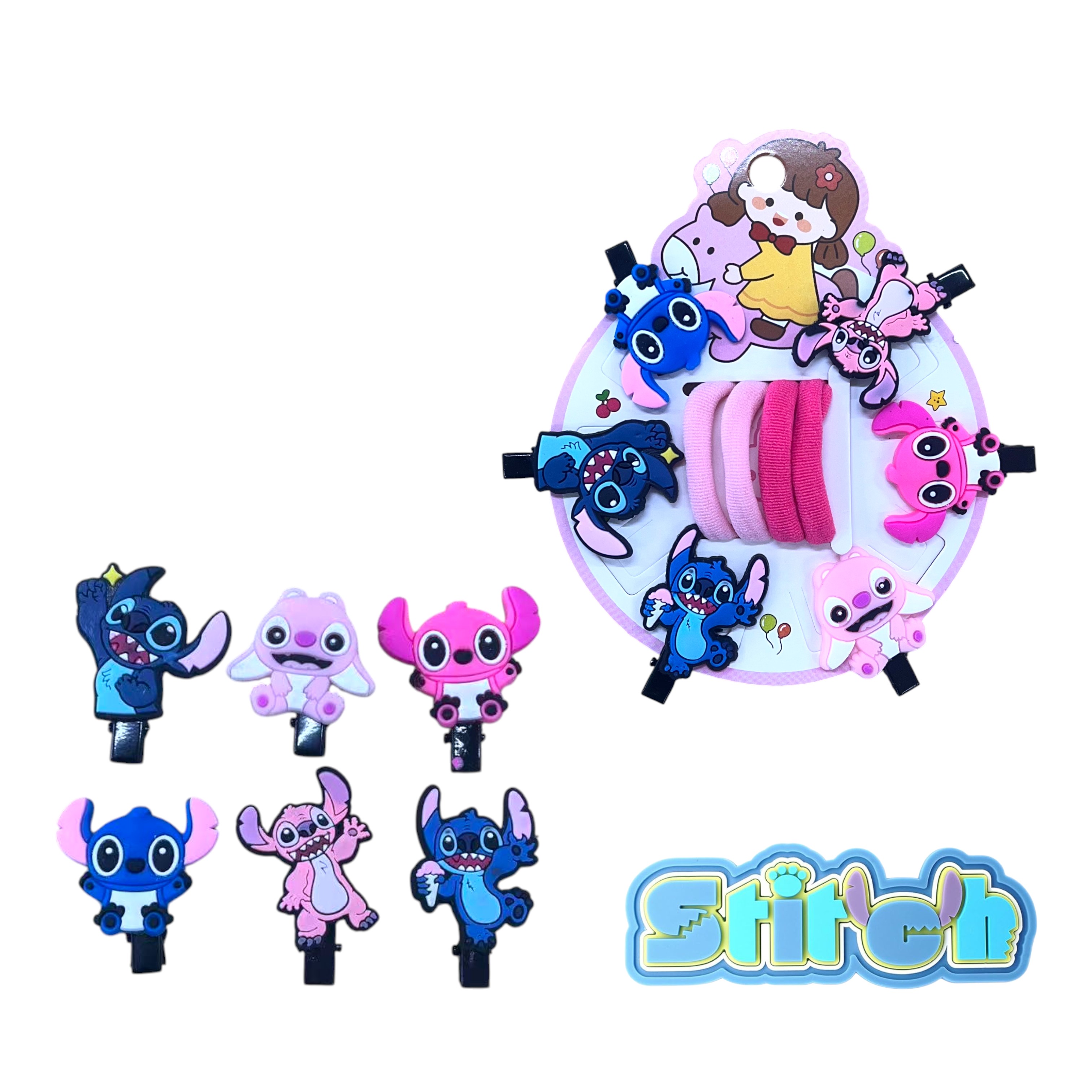 FXY-6206 GANCHOS DE CABELLO STITCH CON GOMITA 6pcs+4pcs FXY6206