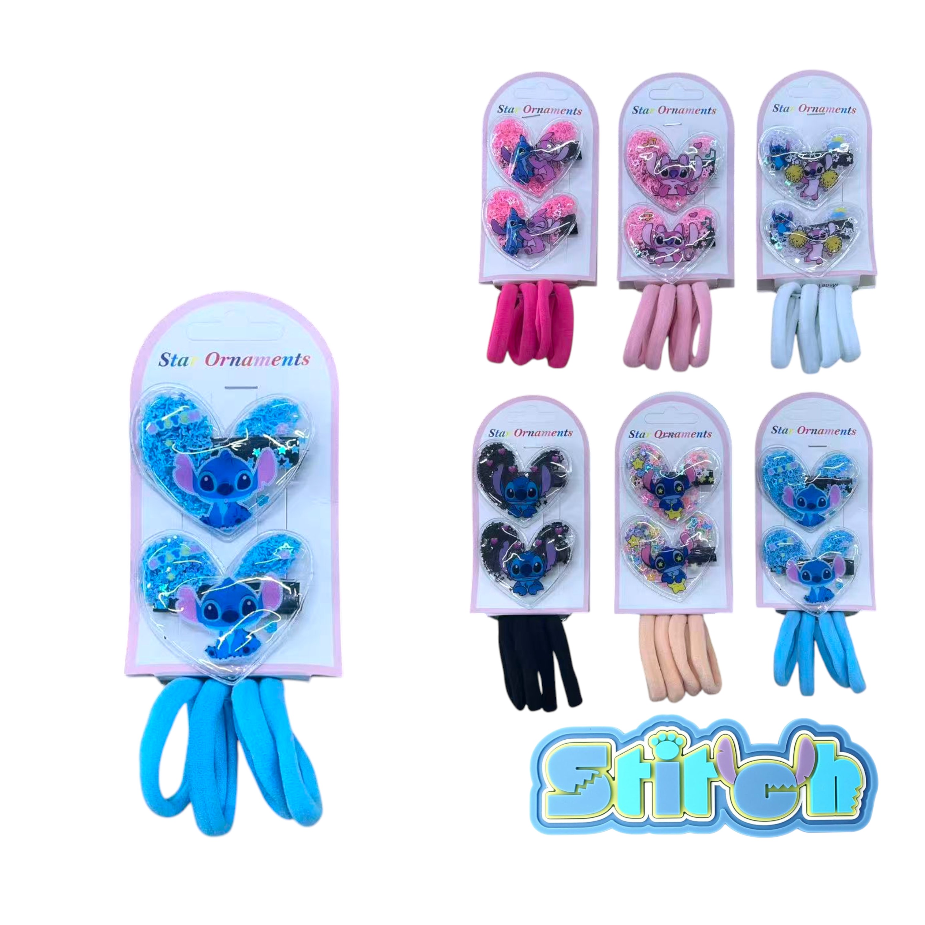 FXY-6215 GANCHOS DE CABELLO CON GOMITA STITCH 2+4pcs FXY6215